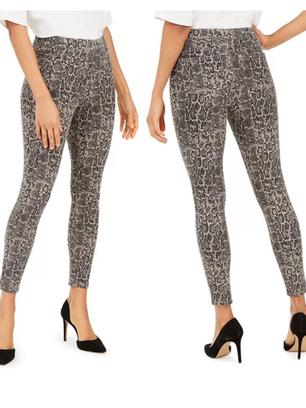 SPANX Jean-ish Ankle LEGGINGS Skinny Jeans Snakeskin Animal Taupe Denim Size XL